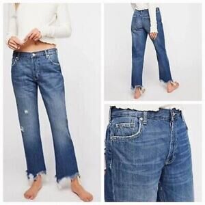 We the Free Maggie Raw Hem Straight Leg Button Fly Cropped Jeans size 25